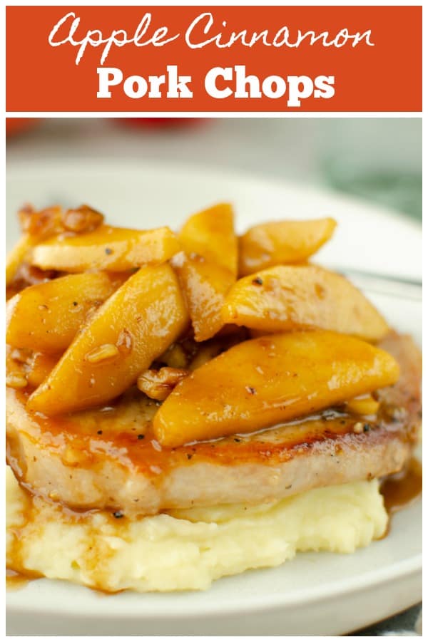 Apple Cinnamon Pork Chops - sautéed pork chops topped with soft cinnamon apples. Easy 30 minute dinner! 