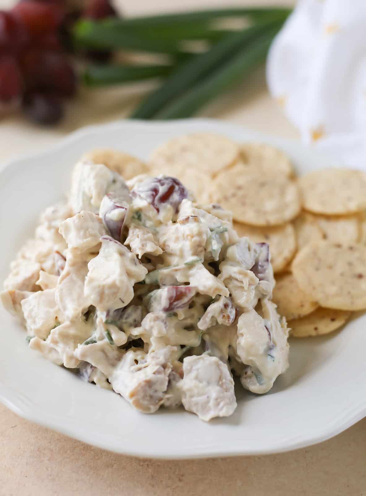 Chicken Salad with Grapes and Pecans is the BEST chicken salad you will ever make. It only needs 6 ingredients and is ready in just 10 minutes! It's also a great use of rotisserie chicken.