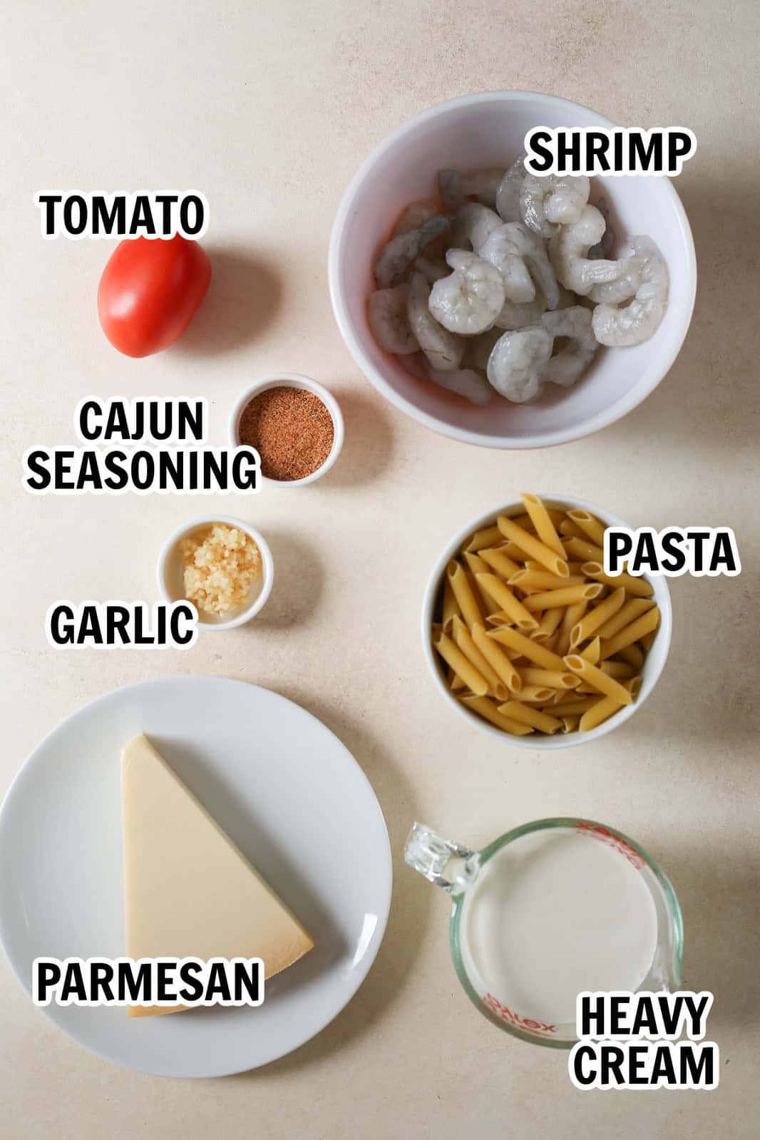 Ingredients for Cajun shrimp pasta
