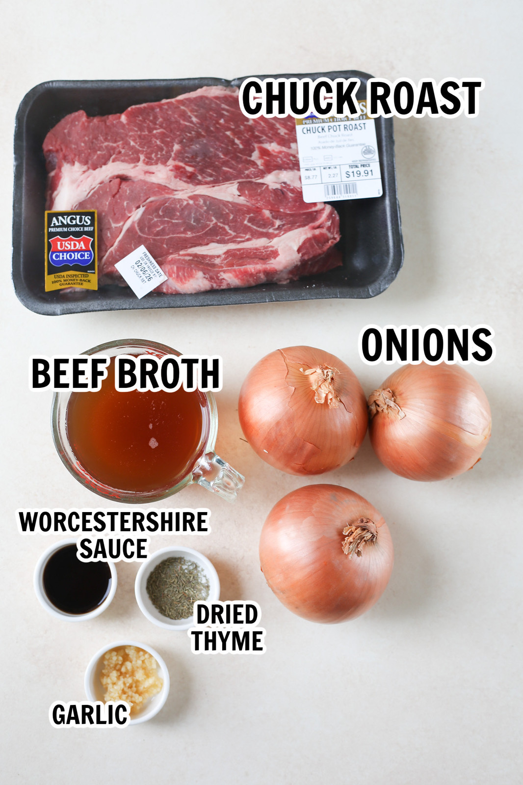 ingredients for French onion pot roast