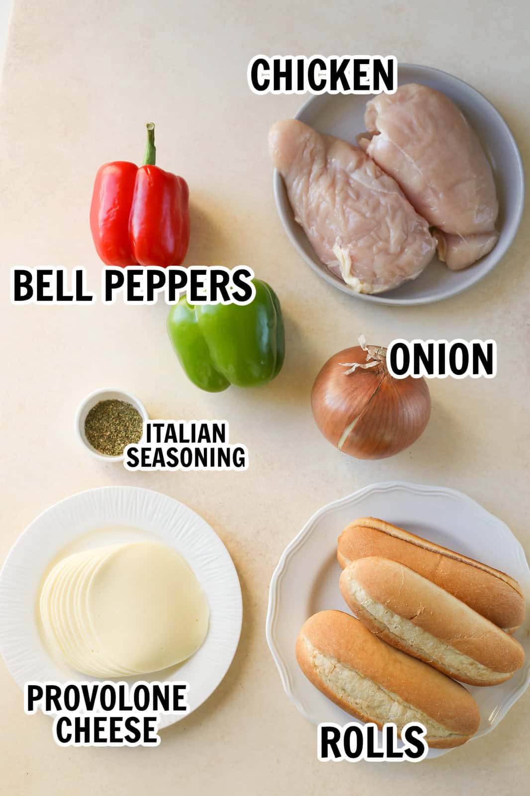 ingredients for chicken cheesesteaks