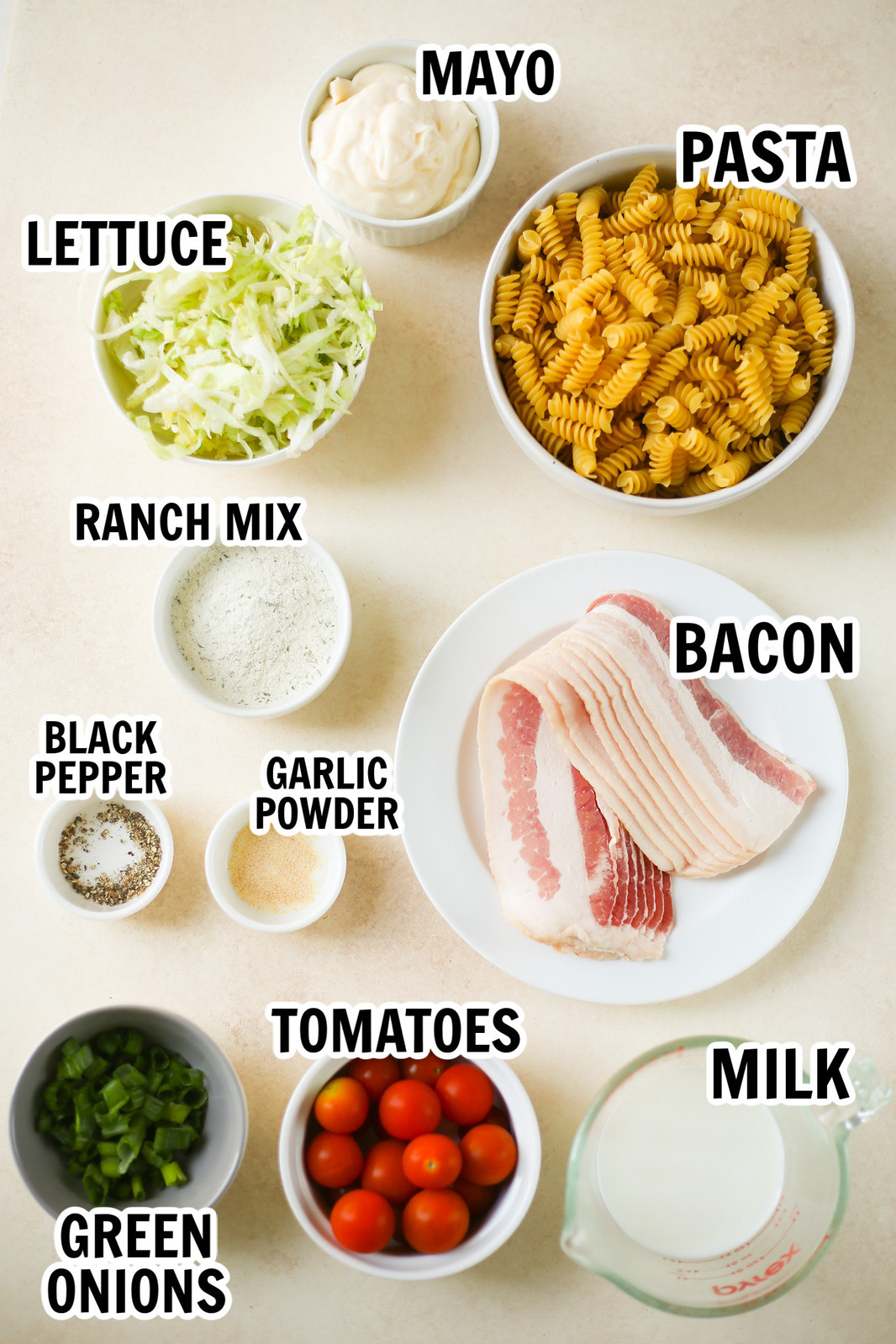 ingredients for blt pasta salad