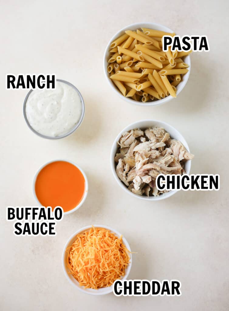 ingredients for buffalo chicken pasta bake